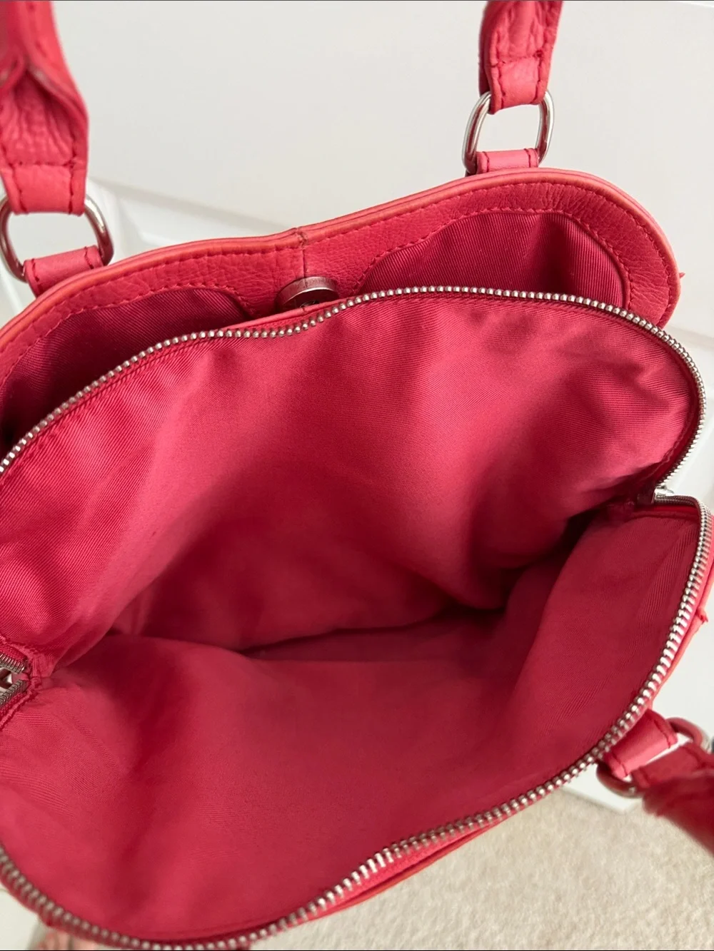 Audrey Brooke Red Leather Satchel with Chain Shoulder Detail